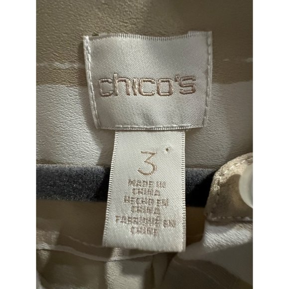Chico’s size 3(XL/16) tan stripe cuffed 3/4 sleeve button front top - Picture 4 of 7